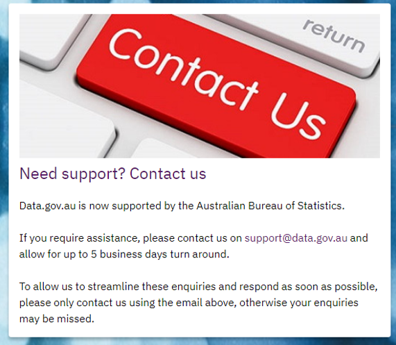 Zoomed in image of Data.gov.au 'contact us' button
