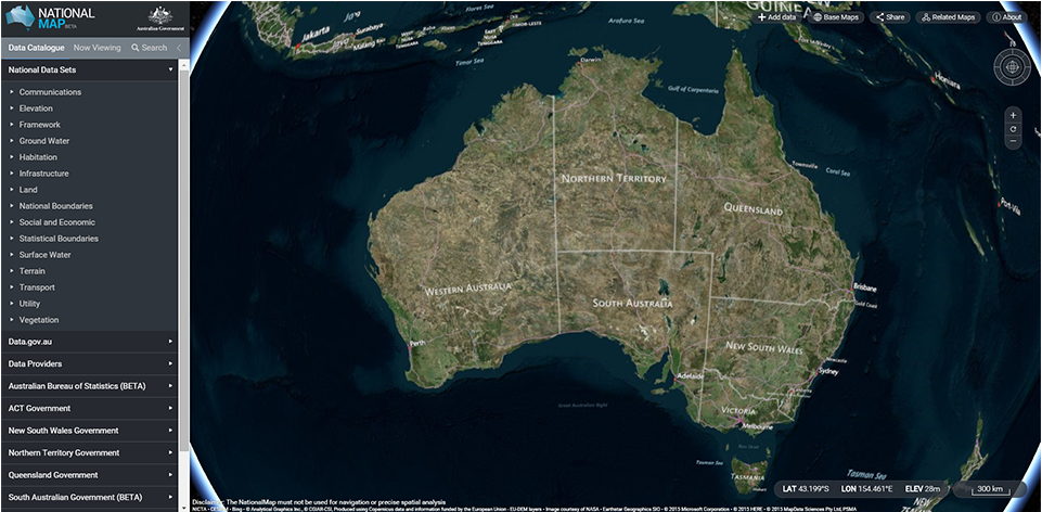The NationalMap homepage shown with Australia set as the location