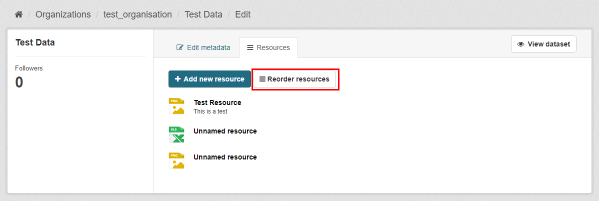 to the left of the blue 'add new resource' button is a button titled 'reorder resources'
